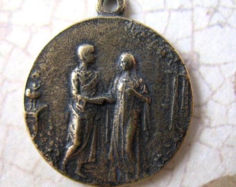 Religious Medal Adam and Eve Solid Bronze Vintage Inspired Religious Charms Catholic Jewelry Religious Jewelry