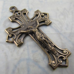 Solid Bronze Antique Replica Rosary Parts Bronze Crucifix Catholic Jewelry Rosary Making Supplies Bronze Cross Religious Pendants