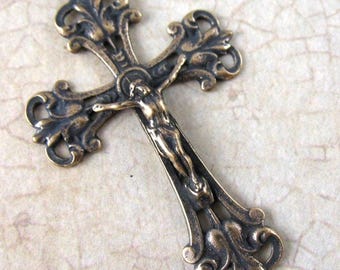 Solid Bronze Crucifix Rosary Parts Religious Charms Catholic Pendants Religious Jewelry Catholic Jewelry Rosary Supplies Bronze Rosary Parts