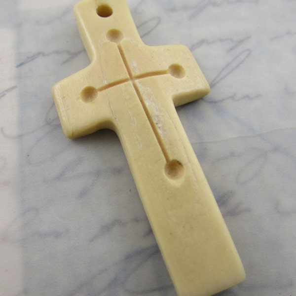 Vintage African Hand Carved Bone Cross Pendant Handmade Cross Religious Jewelry Rosary Parts Bone Pendants Christian Jewelry