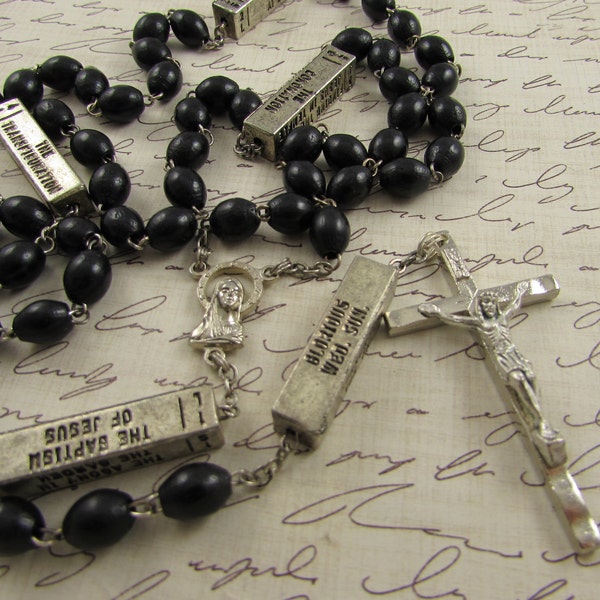 Vintage Malco Rosary Mysteries Rosary Wood Rosary Beads Catholic Jewelry Communion Gift Confirmation Gift Religious Jewelry