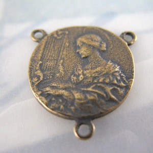 Solid Bronze Rosary Center Connector Saint Cecilia Rosary Parts Jewelry Supplies Catholic Jewelry Religious Jewelry Bronze Connectors