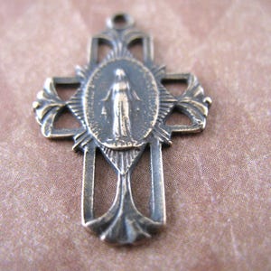 Solid Bronze Cross Miraculous Medal Pendant Religious Charms Rosary Parts Catholic Medals Religious Jewelry