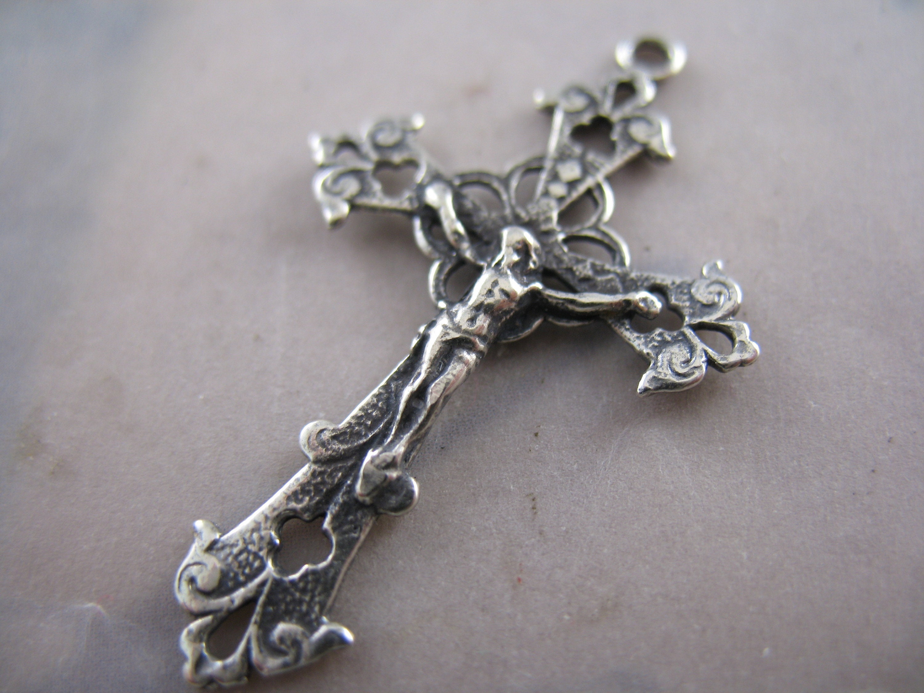 Delicate Sterling Silver Crucifix Rosary Parts Religious Jewelry Supp…