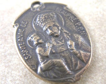 Saint Anne De Beaupre Religious Medal Solid Bronze Rosary Parts Religious Charms Catholic Jewelry Religious Jewelry Religious Pendants