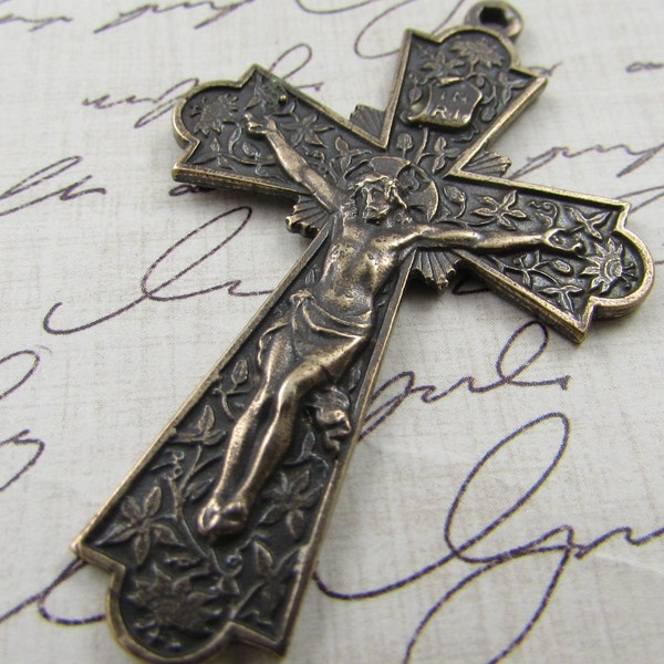 Solid Bronze Crucifix Rosary Parts Religious Charms Pendants Catholic Medals Religious Jewelry Bronze Cross