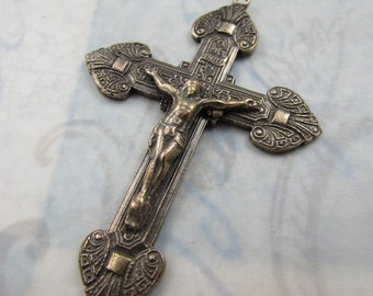 Large Elaborate Crucifix Solid Bronze Religious Charms Jewelry Rosary Parts Catholic Pendants Rosary Making Supplies