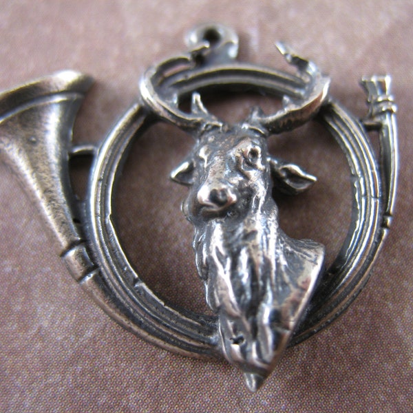 Solid Bronze Pendant Saint Hubert Hunting Horn Religious Charms Findings