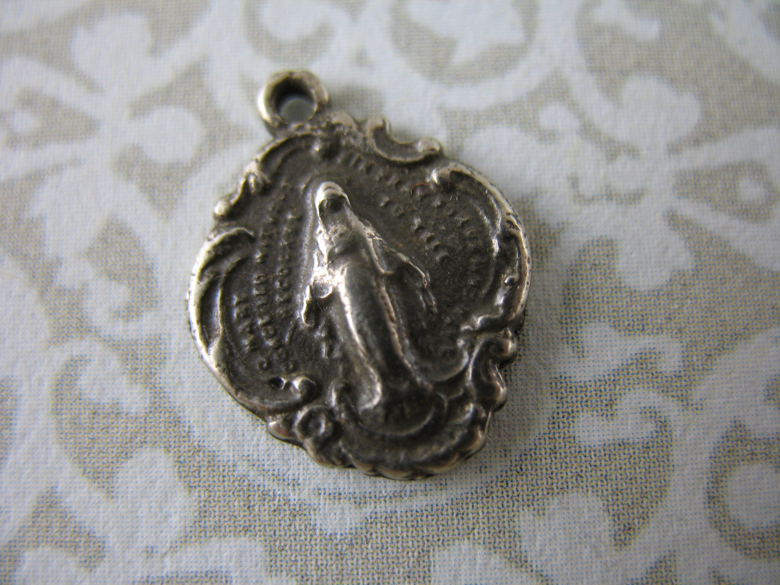 Tiny Miraculous Medal Charm White Bronze Religious Charms Pendants