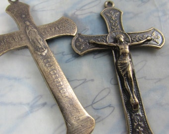 Two Sided Solid Bronze Crucifix Rosary Parts Crucifixes Catholic Pendants Rosary Making Supplies Religious Jewelry Christian Jewelry