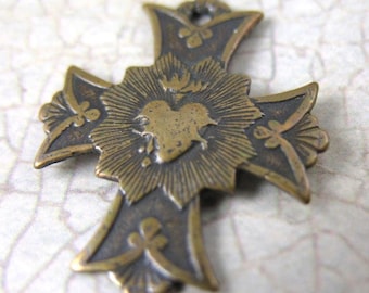 Dainty Sacred Heart Cross Solid Bronze Rosary Supplies Religious Charms Catholic Medals Rosary Making Supplies Religious Jewelry