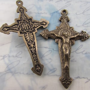 Solid Bronze Crucifix Rosary Parts Religious Charms Catholic Jewelry Pendants Religious Jewelry Rosary Making Supplies