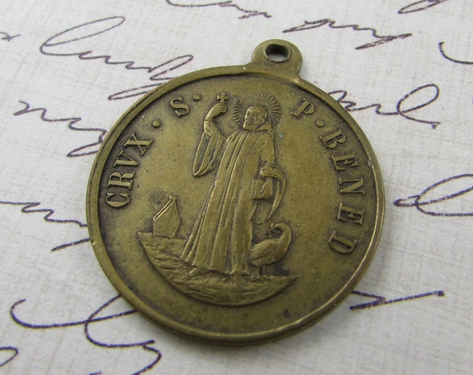 Vintage French Saint Benedict Medal Religious Charms Vintage Religious