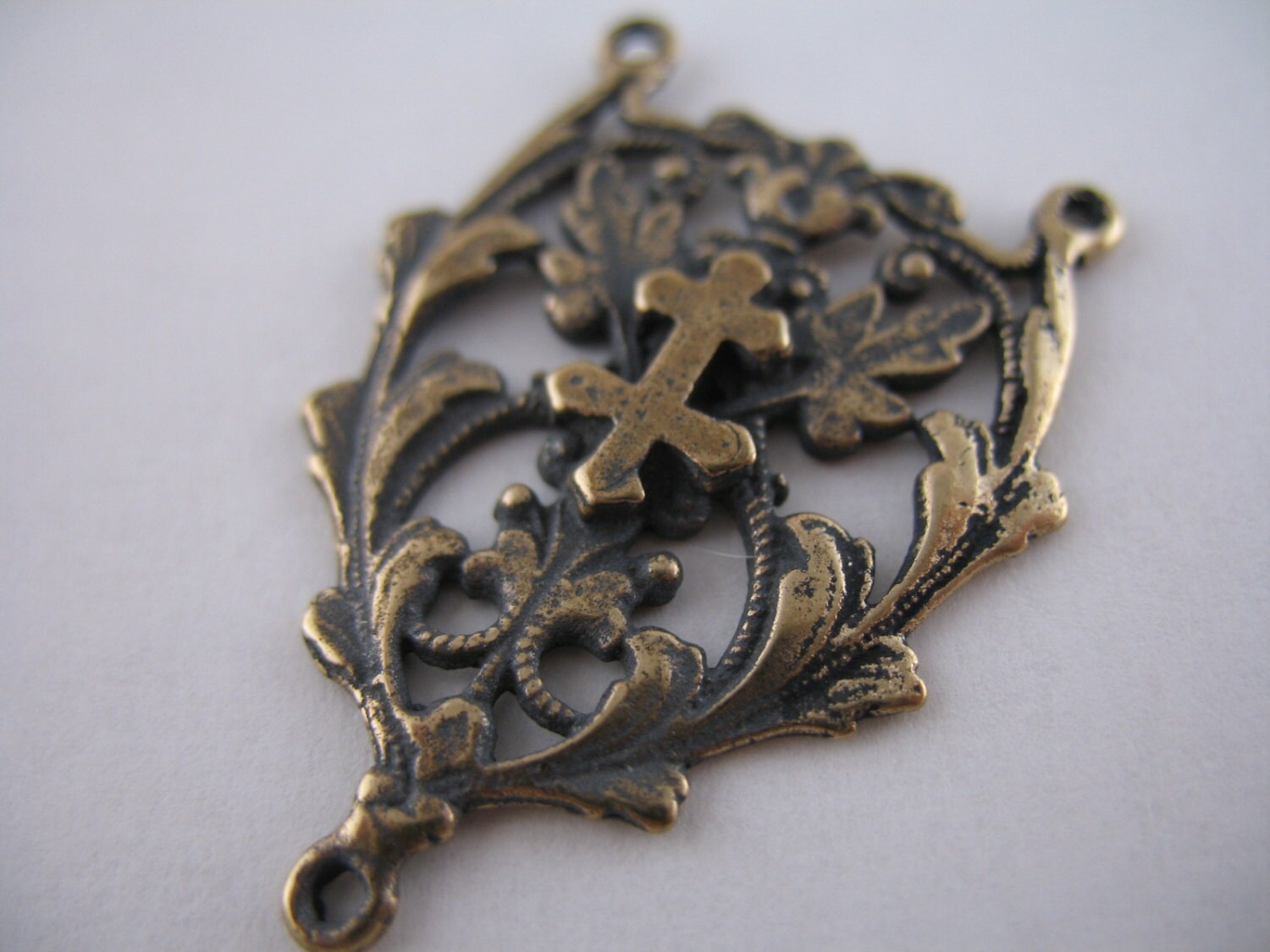 Large Solid Bronze Center Connector Rosary Parts Cross Of Lorraine Je…