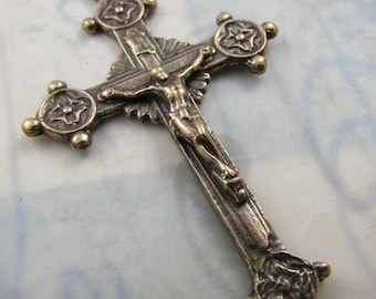 Solid Bronze Crucifix Rosary Parts Catholic Jewelry Pendants Religious Charms Religious Jewelry Rosary Making Supplies Bronze Rosary Parts