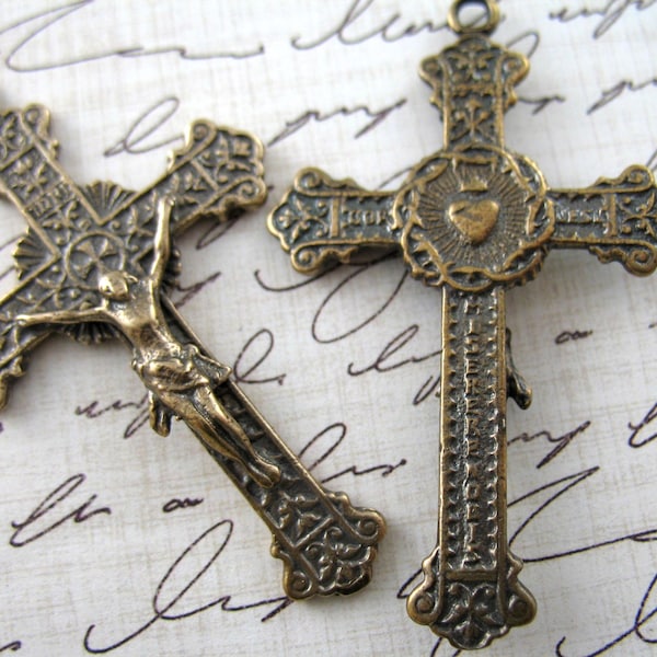 Sacred Heart Crucifix Solid Bronze Rosary Parts Supplies Catholic Pendants Religious Charms Rosary Making Supplies Religious Jewelry