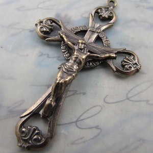 Solid Bronze Crucifix Rosary Parts Antique Inspired Rosary Supplies Religious Jewelry Religious Charms Catholic Jewelry Bronze Cross