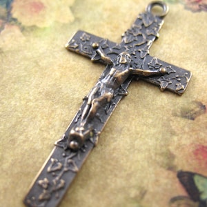Solid Bronze Crucifix Ivy Pattern Rosary Parts Religious Charms Catholic Jewelry Religious Jewelry Bronze Rosary Supplies
