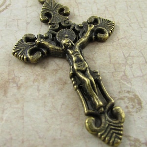 Bronze Crucifix Rosary Parts Fleur de Lis Crucifix Catholic Pendants Rosary Making Supplies Religious Jewelry Rosary Crucifix