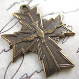 Holy Ghost Holy Spirit Cross Religious Medals Solid Bronze Catholic Medals Religious Charms Rosary Parts Religious Jewelry