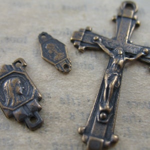 Rosary Parts Set Solid Bronze Crucifix Center Connector Link Catholic Jewelry Rosary Supplies Religious Jewelry