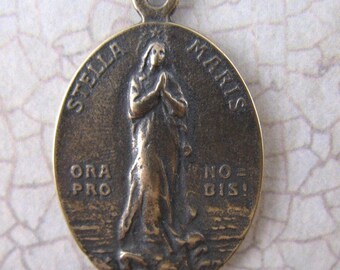 Religious Medal Stella Maris Solid Bronze Religious Charms Catholic Medals Gifts for Sailors Religious Charms