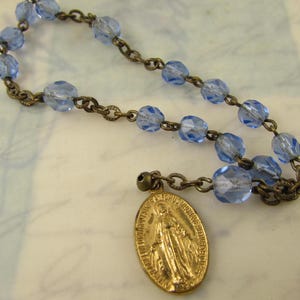 Vintage Chaplet Miraculous Medal Rosary Child&#39;s Rosary Confirmation Gift Religious Jewelry Catholic Jewelry Blue Glass Beads