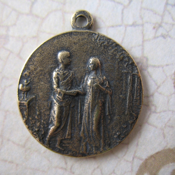 Religious Medal Adam and Eve Solid Bronze Vintage Inspired Religious Charms Catholic Jewelry Religious Jewelry