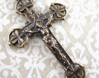 Two-Sided Shamrock Crucifix Solid Bronze Rosary Parts Irish Crucifix Rosary Supplies Religious Charms Catholic Jewelry Religious Jewelry