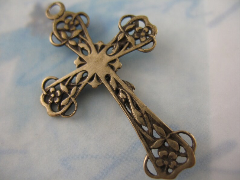 Bronze Crucifx Flower Details Solid Bronze Rosary Parts Religious Jewelry Supplies
