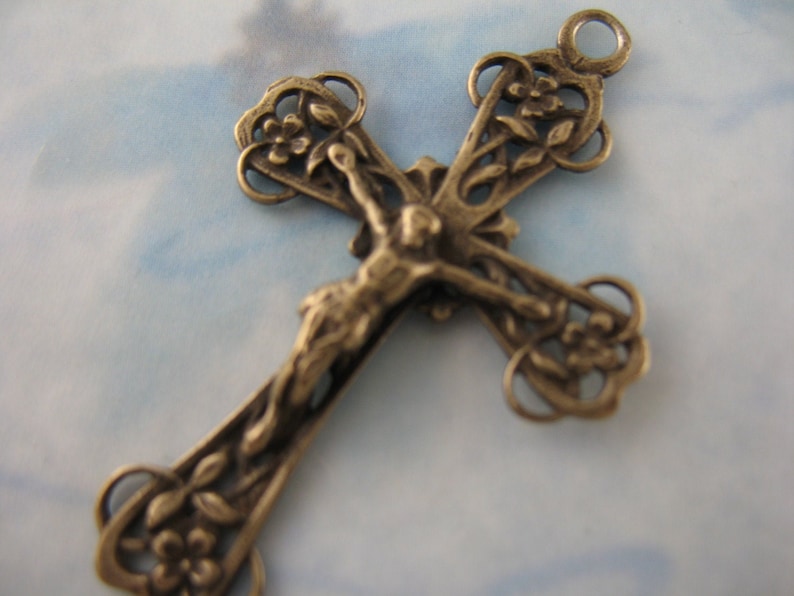 Bronze Crucifx Flower Details Solid Bronze Rosary Parts Religious Jewelry Supplies