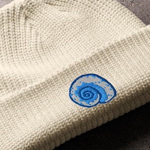 Cute Seashell Beanie Hat - Prehistoric Fish & Whale Embroidered Hat, Deep Sea Ocean Beanie, Ocean Gift, Marine Life Knit Cap
