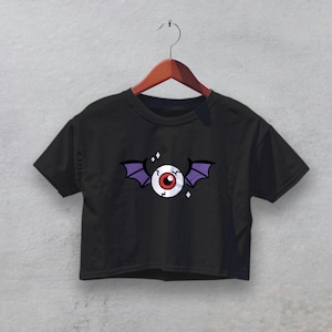 Cute Eyeball Bat Crop Top - Halloween Aesthetic Shirt - Gothic Kawaii Cropped Tee - Spooky Cute Outfit