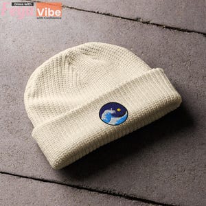 Wave Beanie Hat - Outdoor Cuffed Knit Hat for Hikers, Campers & Earth Lovers, Adventure Embroidery Beanies, Nature Eco Gift