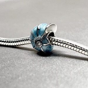 Sea Shell Charm CZ Enamel Blue Sea Life Ocean Genuine 925 Sterling Silver Gift For Pandora Bracelet