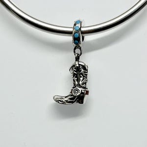Sterling Silver Cowboy Boot Dangle Charm, Western Compatible With Pandora Bracelet