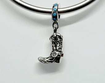 Ciondolo a forma di stivale da cowboy in argento sterling, stile western, compatibile con bracciale Pandora.