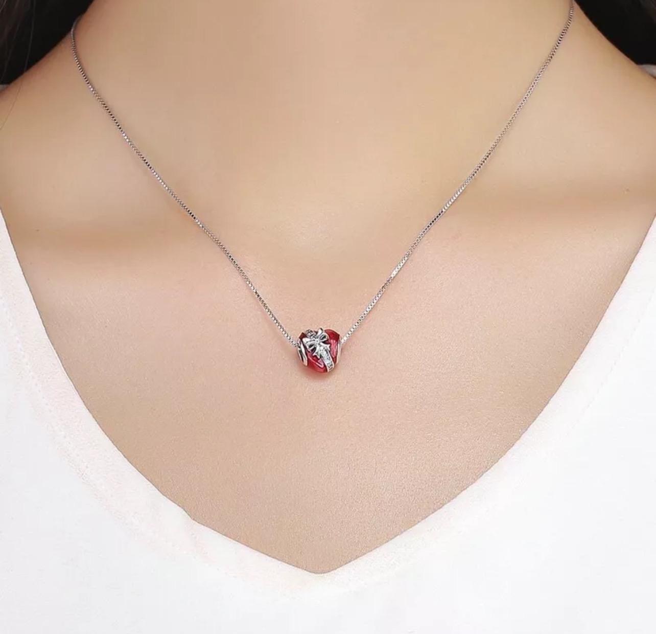 Ciondolo A Cuore Con Fiocco In Argento 925 E Smalto Rosso: Regalo Romantico Per Lei (fidanzata, Moglie, Mamma)