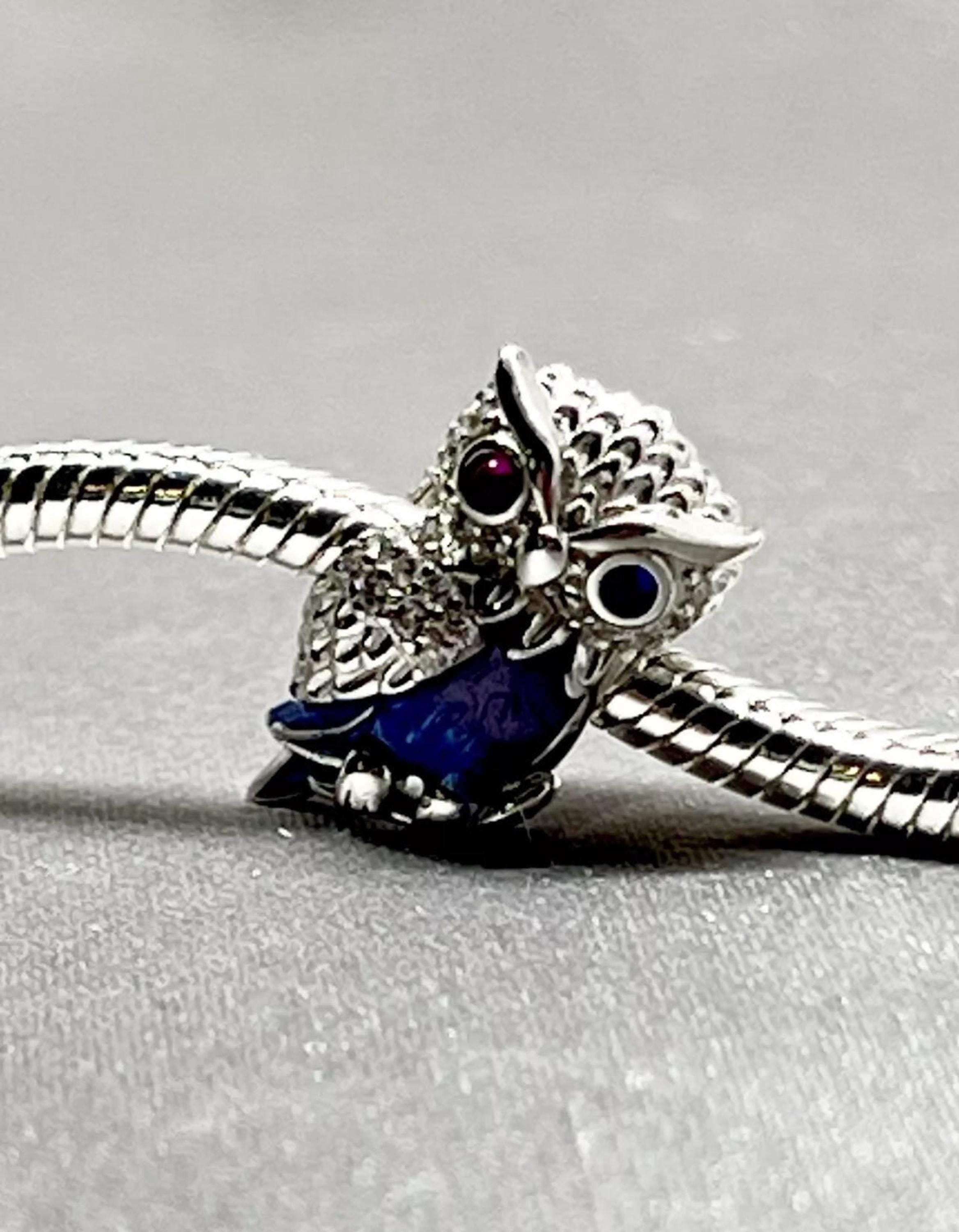 Stunning Magic Owl Eyes Charm Bead Bird Animal Genuine 925 Sterling Silver Blue For Pandora Bracelet