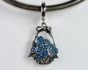 Authentic Pandora Blue Flower Charm – Sterling Silver Bead, Fits