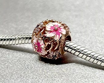 Pink Oval Cabochon Charm:for Pandora Bracelet Rose Gold Charm Bead
