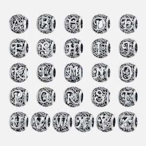 Alphabet Charm Vintage Name Initial Letter A-Z Genuine 925 Sterling Silver Gift For Pandora Bracelet