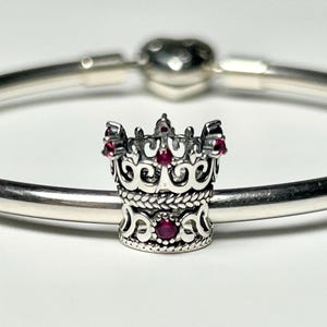 Royal Crown Charm Bead Pink Red Queen King Royalty Genuine 925 Sterling Silver For Pandora Bracelet