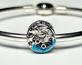Impresionante abalorio de sirena con circonita cúbica en forma de océano, de plata de ley 925 auténtica, ideal como regalo para pulsera Pandora.