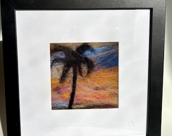 Palm Tree at Dawn Needle Felt Landscape Wool Art Painting Handfelted Art Guam Art Guam Gift