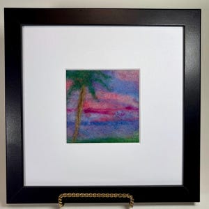 Palm and Painted Sky Original Needle Felt Landscape Wool Art Painting