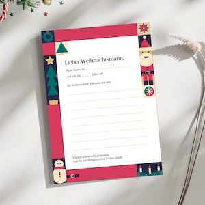 Wunschliste an den Weihnachtsmann - festliche Vorlage zum ausdrucken