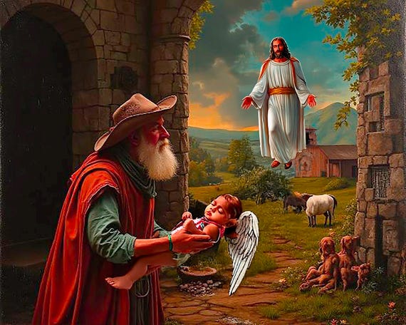 Our Savior Heals His Child Religious Wall Art Print with 4 Extra Inspirational Images – Christian Home Decor Gift