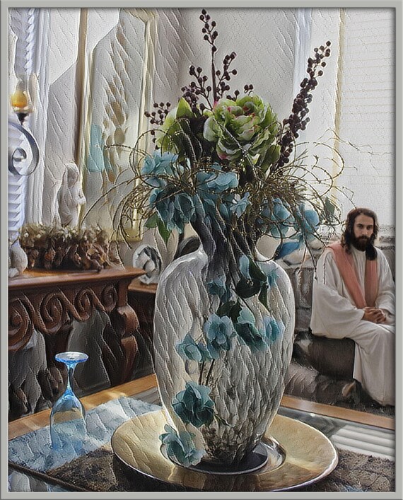 Home Comfort + 4 More Images - Jesus Visiting Wall Art Print, Inspirational Christian Home Decor, Biblical , Spiritual Wall Hanging