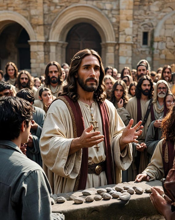 The First Stone  - Inspirational Christian Wall Art with 5 Images for Home Decor